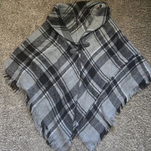 Black And Gray Plaid Cape with Toggle Closure NWOT One Size